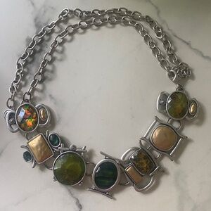 Chicos Vintage Silver Chain Link Belt with Stone Look Design